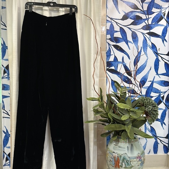 Women’s Vintage Oleg Cassini Black Tie Black Velvet Fully Lined Wide Leg Pants 8 - Picture 4 of 6